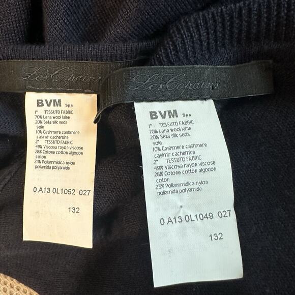 Les Copains Navy Blue Wool Cashmere Knit Cardigan Set Lace Sweater Old Money Top - Picture 9 of 11